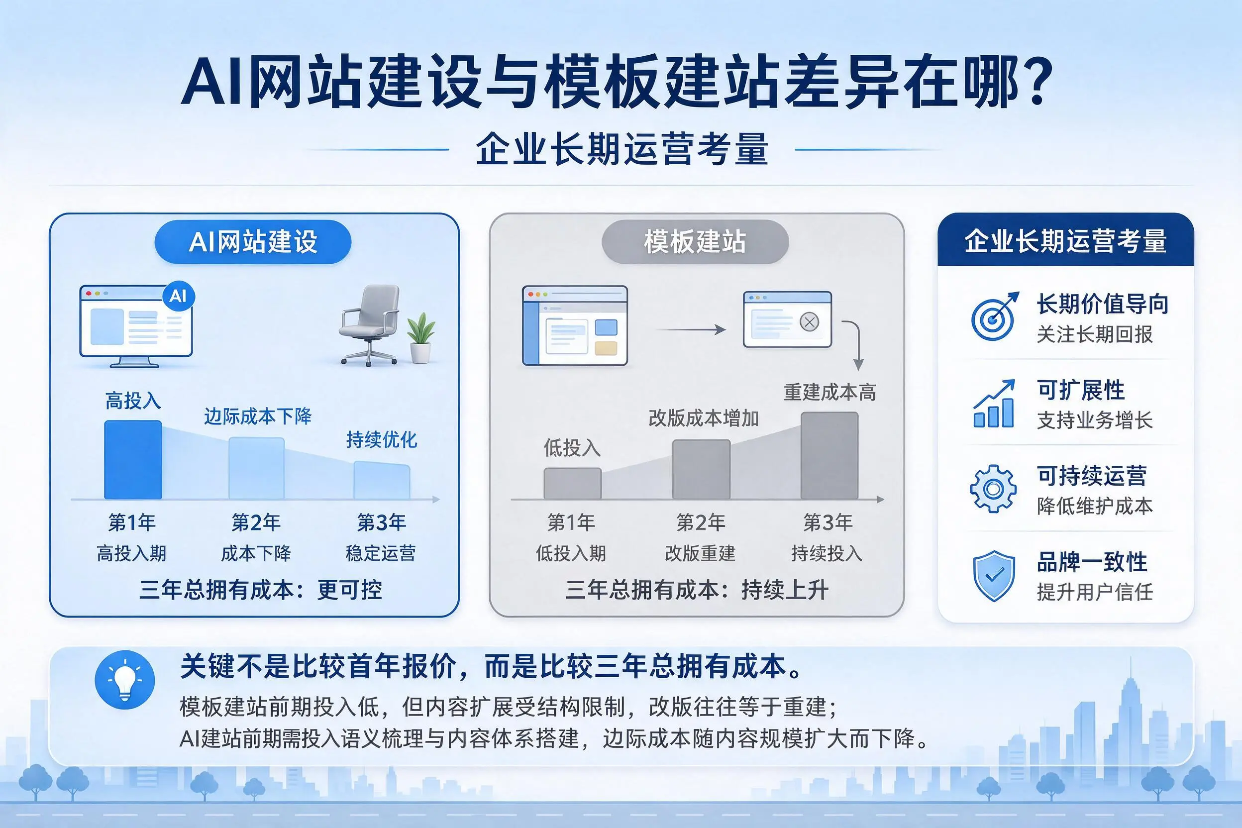 AI网站建设与模板建站差异在哪?德阳企业长期运营考量